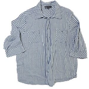 N Touch Womens‎ Blue White Gingham Check 3/4 Sleeve Button Up Shirt